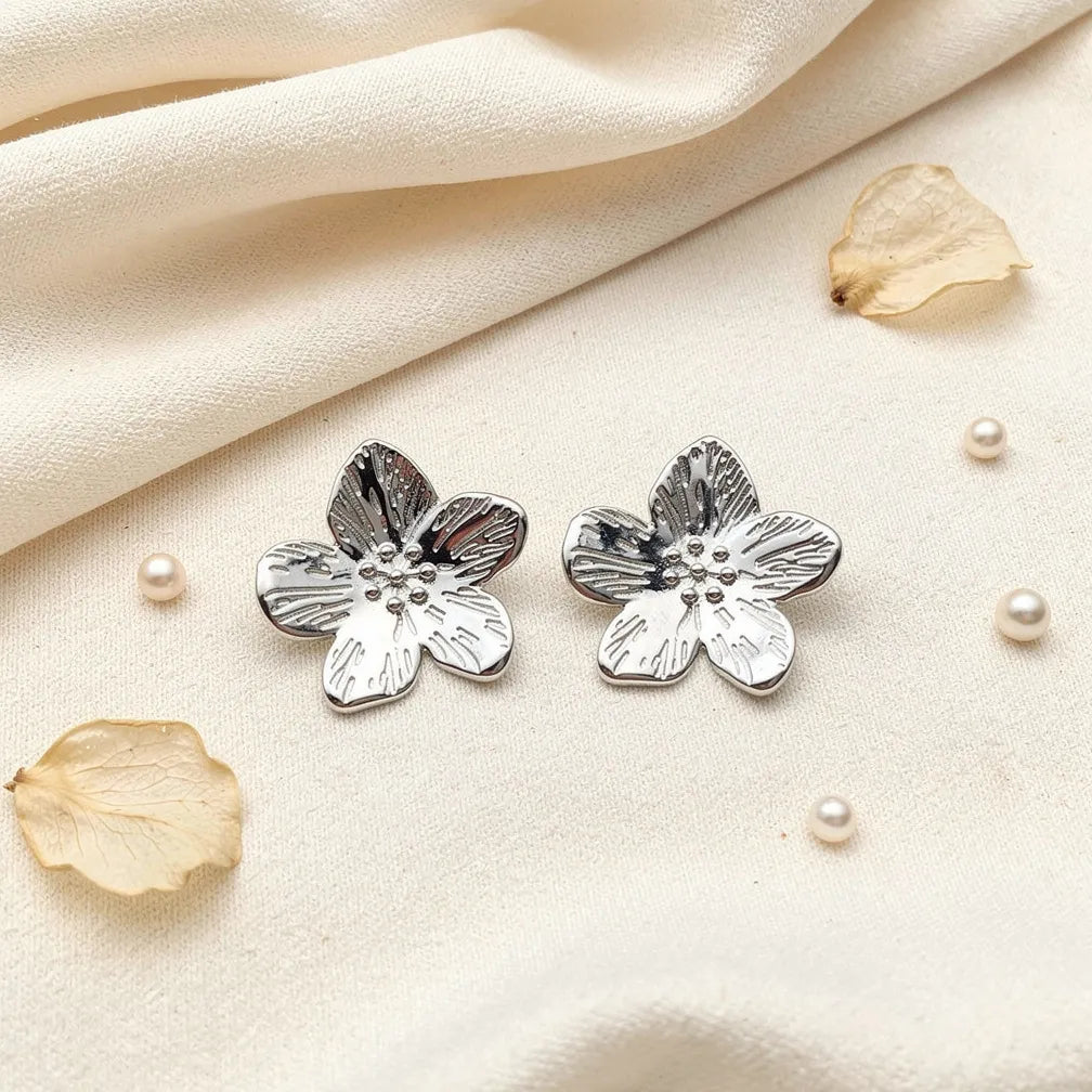 Floral Silver Statement Earrings