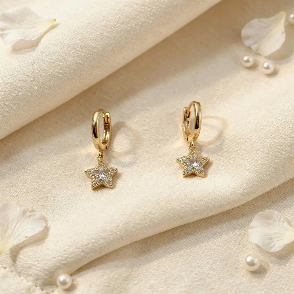 Gold Star Charm Hoops