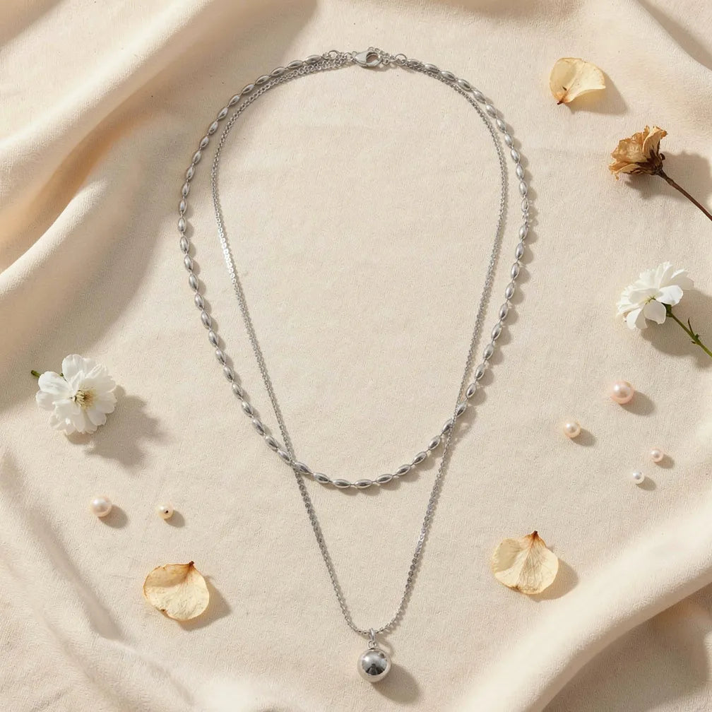 Layered Silver Ball Pendant Necklace