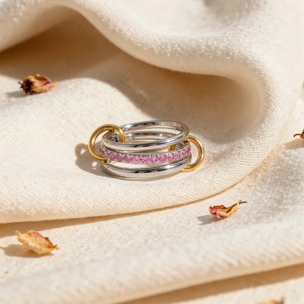 Dual Tone Pink Gem Multi-Band Ring