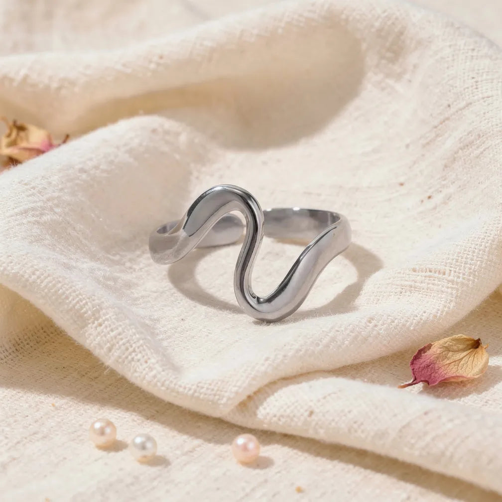 Curved Silver Adjustable Ring