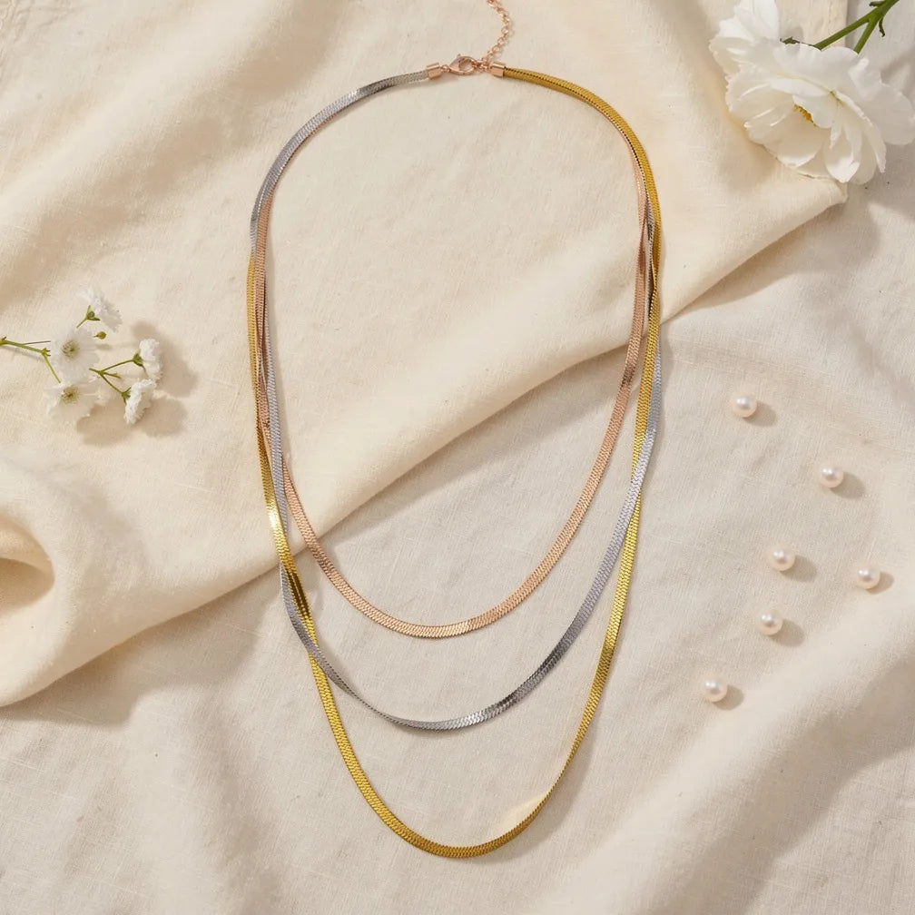 Tri-Tone Layered Chain Necklace