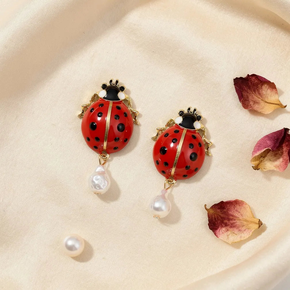 Enamel Ladybug Pearl Drops
