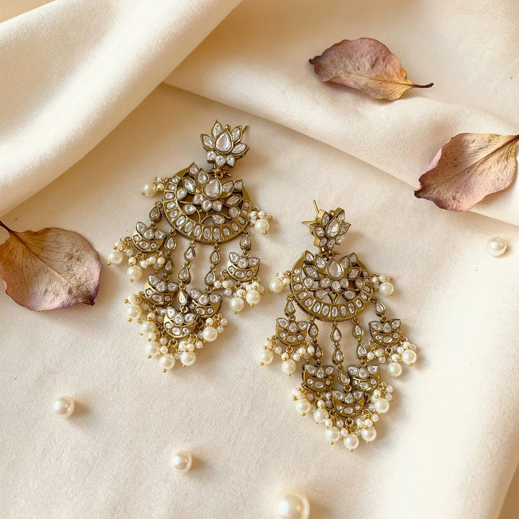 Ornate Pearl Chandbalis