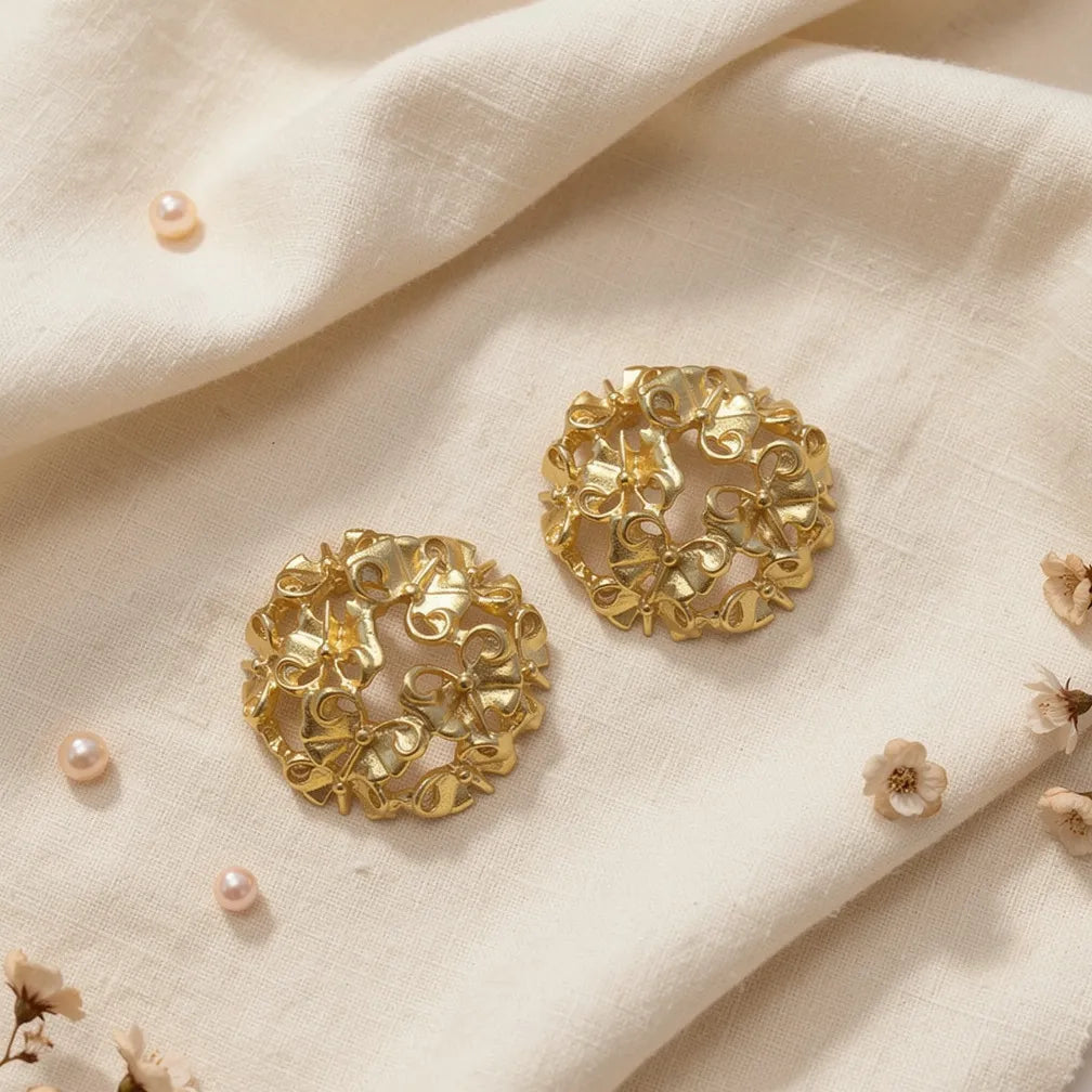Ornate Floral Gold Studs