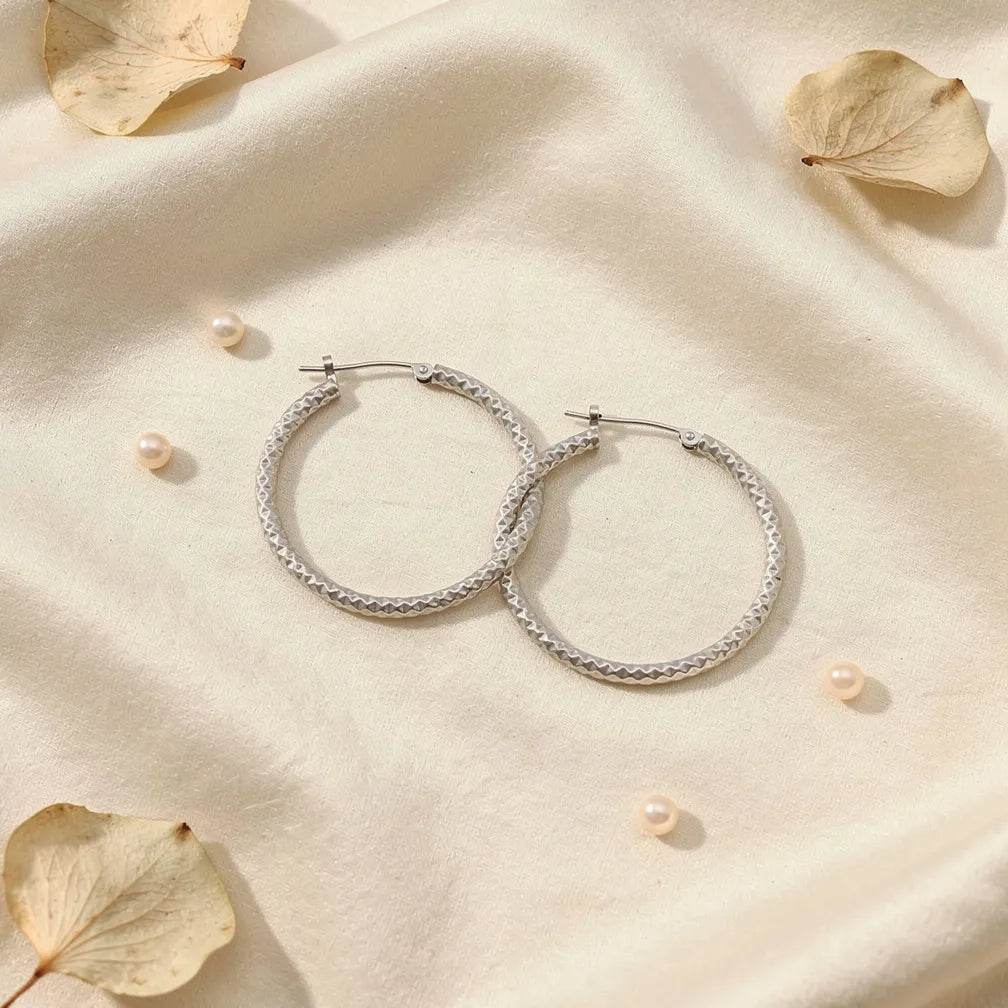 Textured Silver Hoops