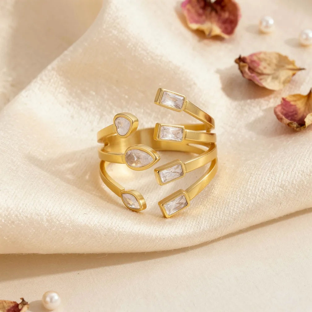 Multi-Stone Gold Adjustable Ring