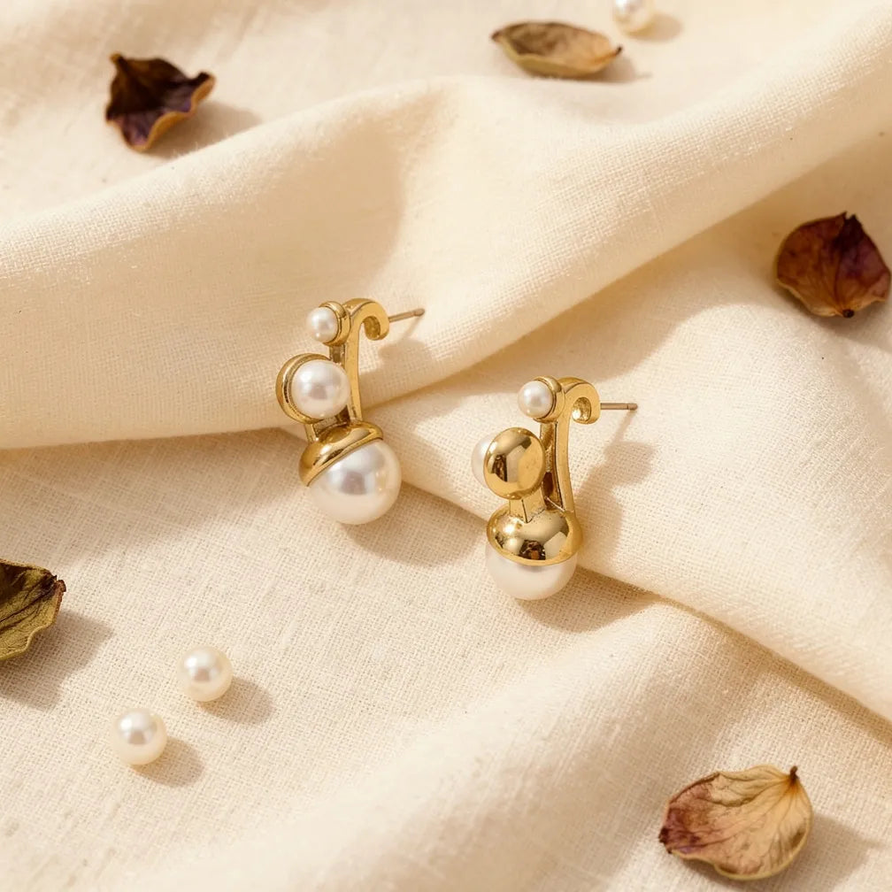 Gold Pearl Cluster Studs