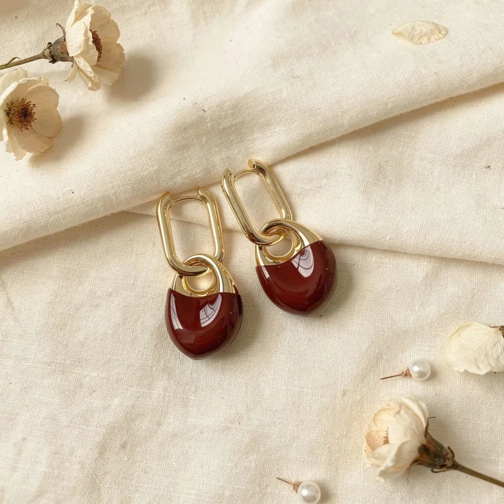 Enamel Drape Gold Hoops
