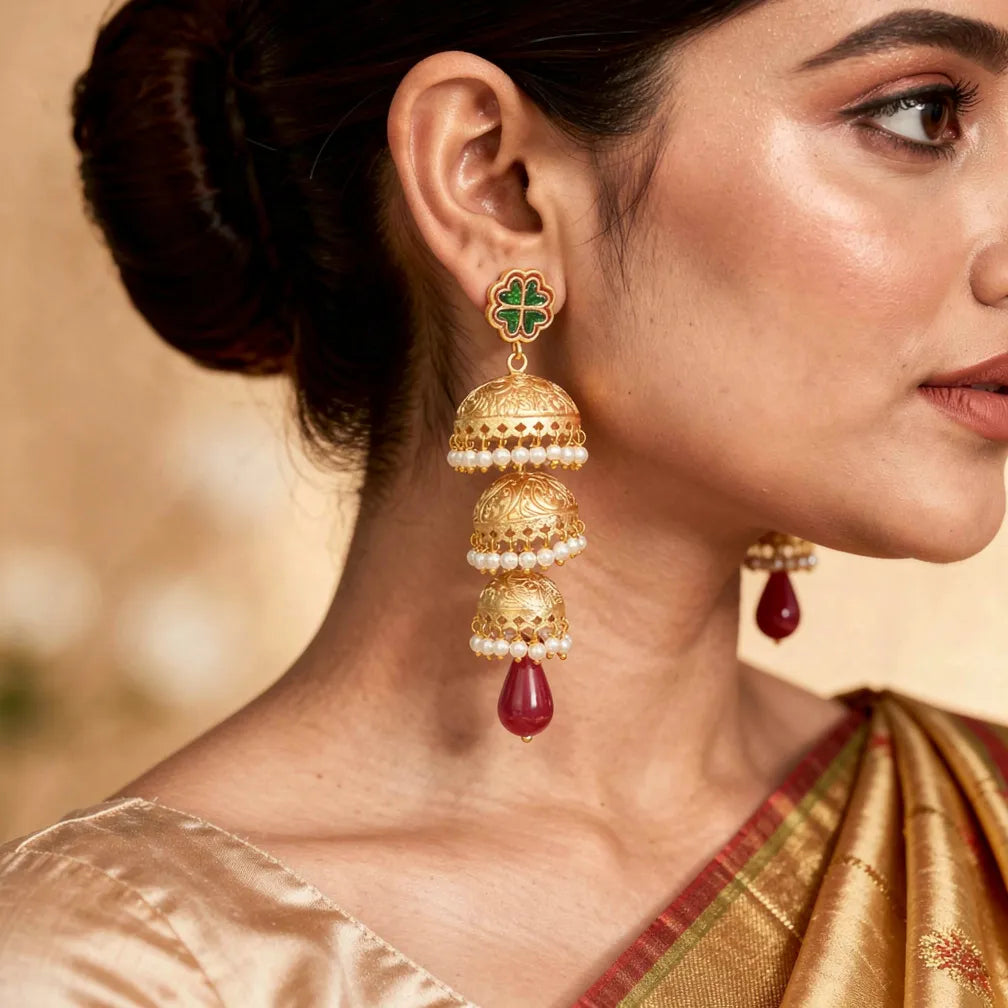 Layered Pearl Jhumka Drops