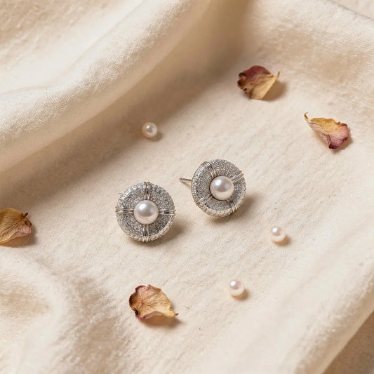 Lustrous Pearl Pave Studs