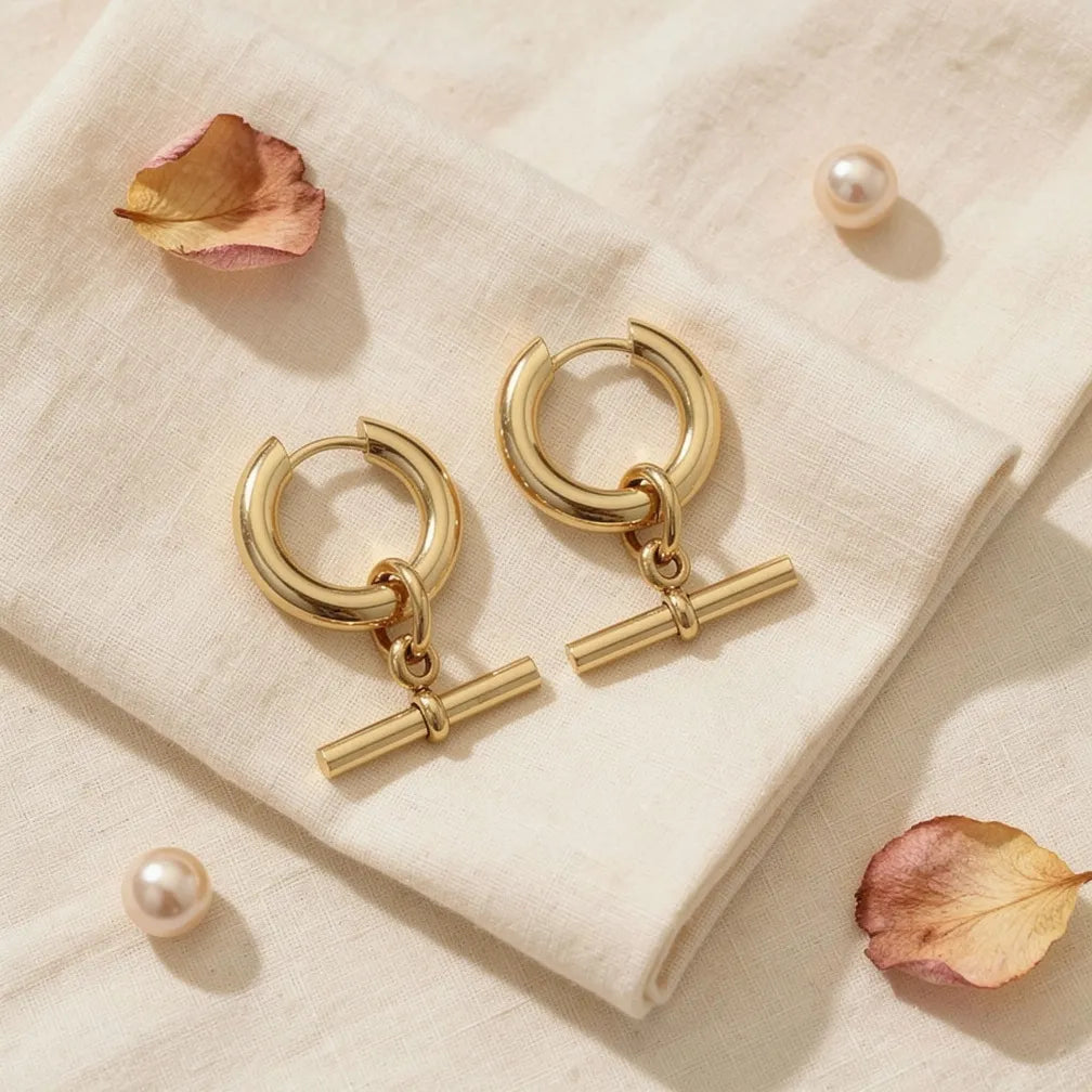 T-Bar Gold Hoops
