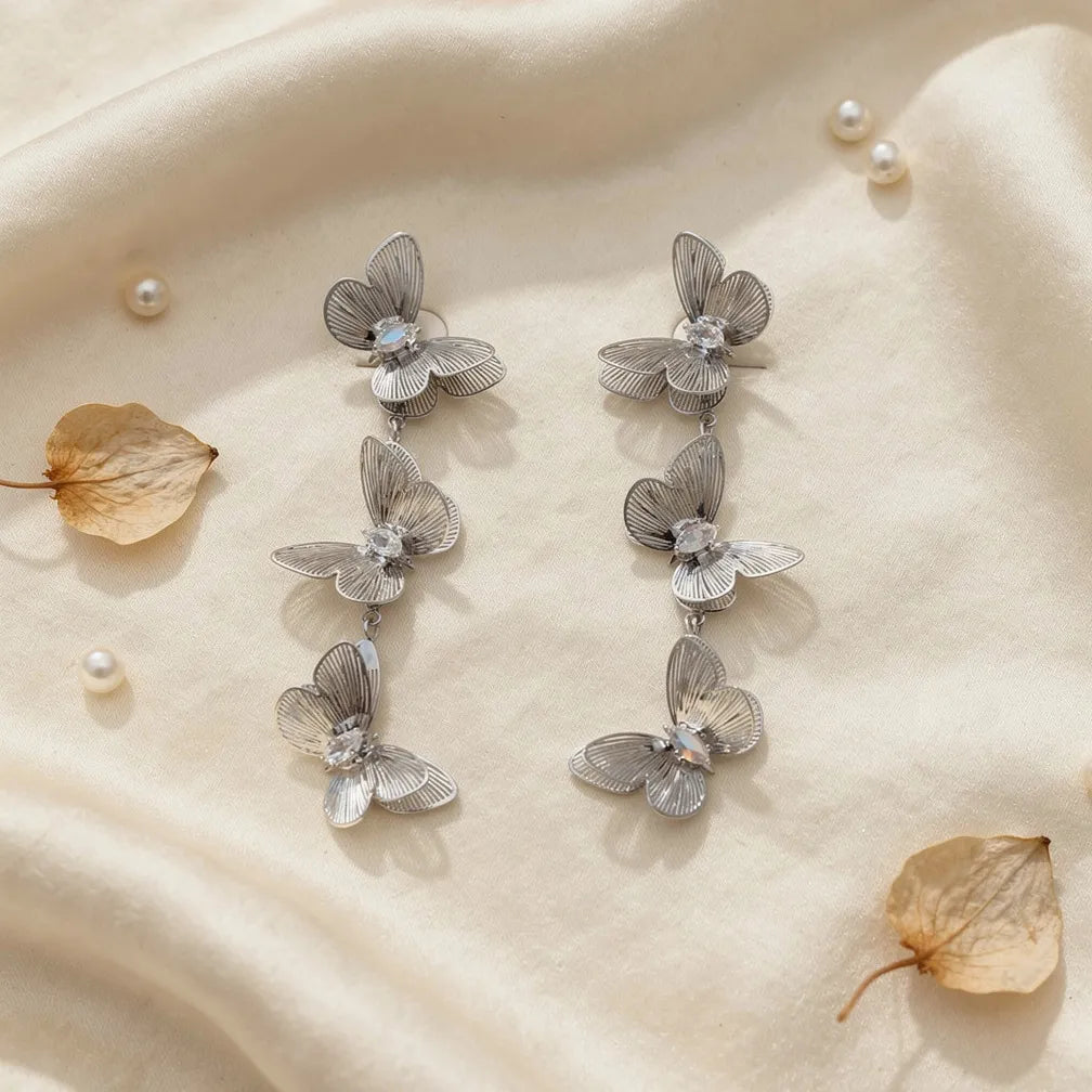 Silver Butterfly Drop Earrings