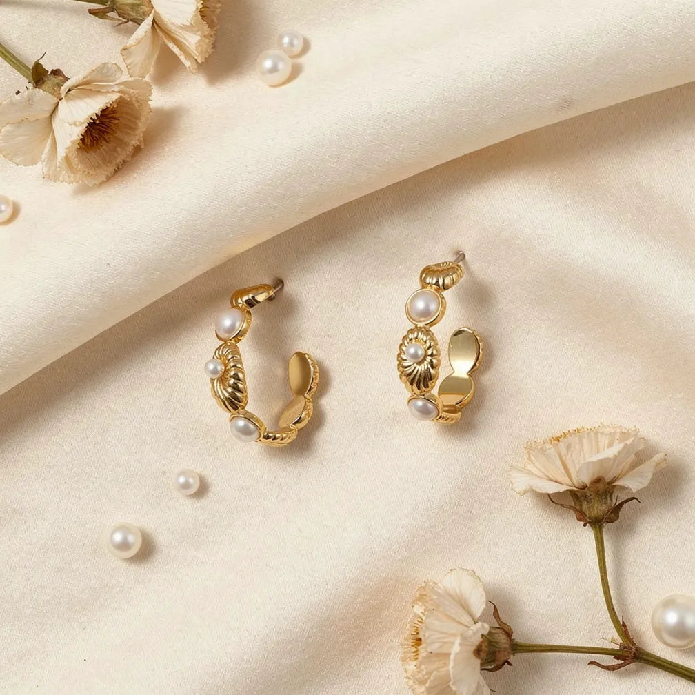 Embellished Pearl Semi Hoops