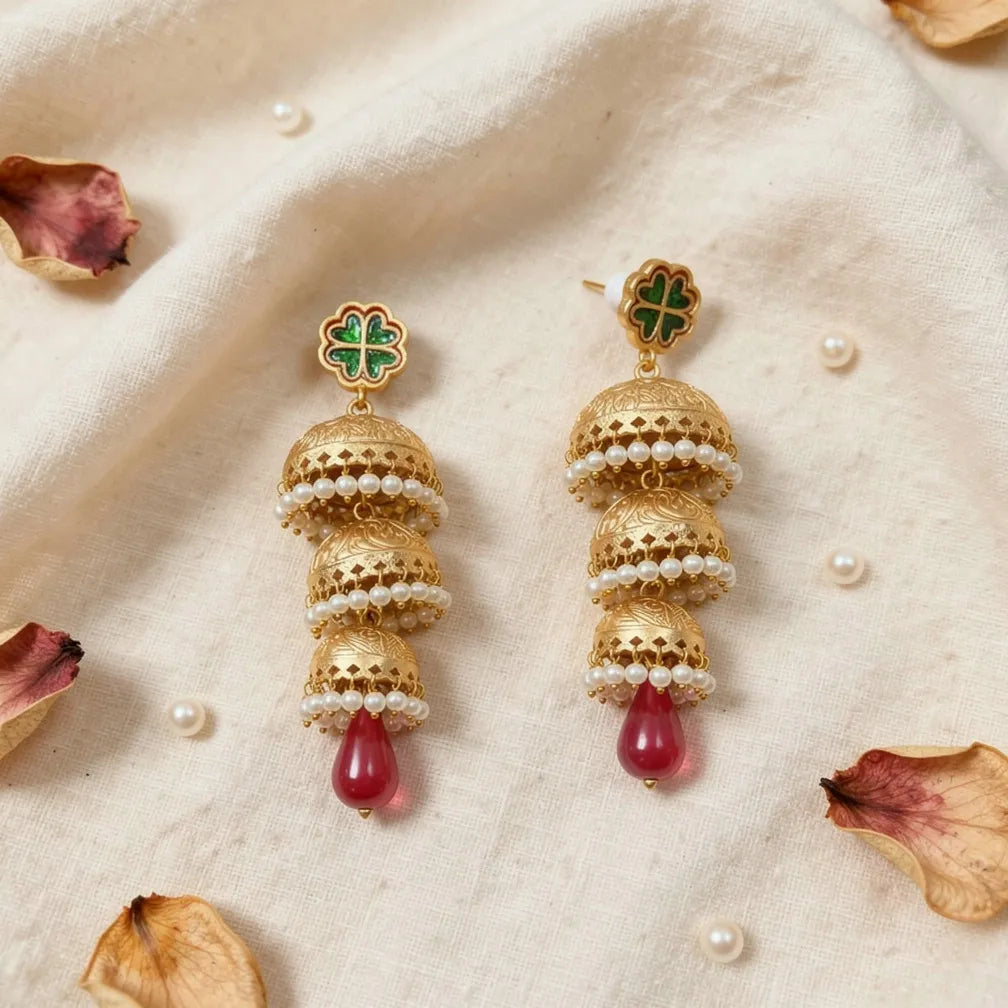 Layered Pearl Jhumka Drops