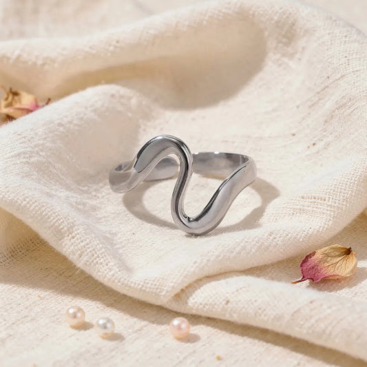 Curved Silver Adjustable Ring