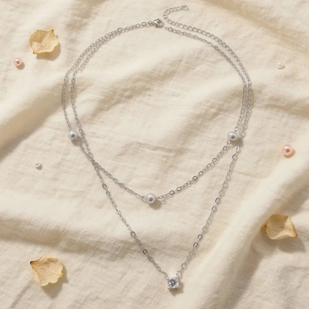 Layered Silver Bead Necklace