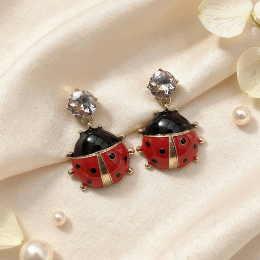 Ladybug Crystal Drop Earrings