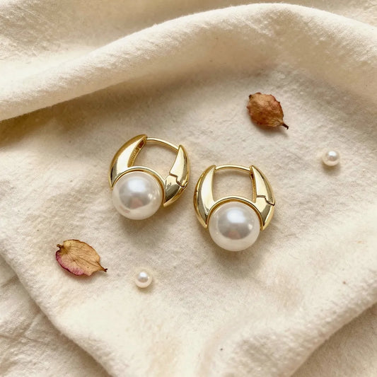 Pearl Accent Gold Hoops