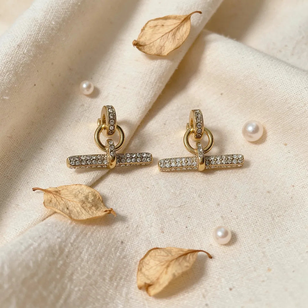 Pavé Bar Gold Studs