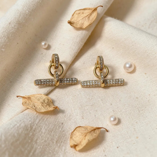 Pavé Bar Gold Studs