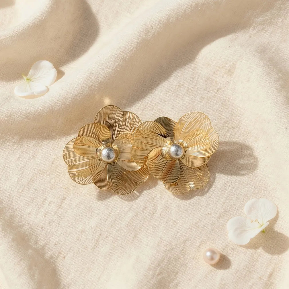 Textured Floral Gold Studs