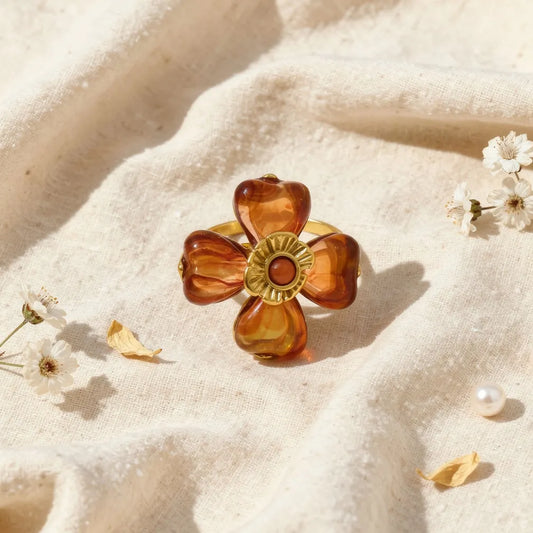 Amber Floral Adjustable Ring