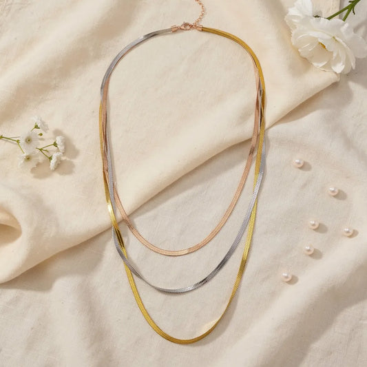 Tri-Tone Layered Chain Necklace