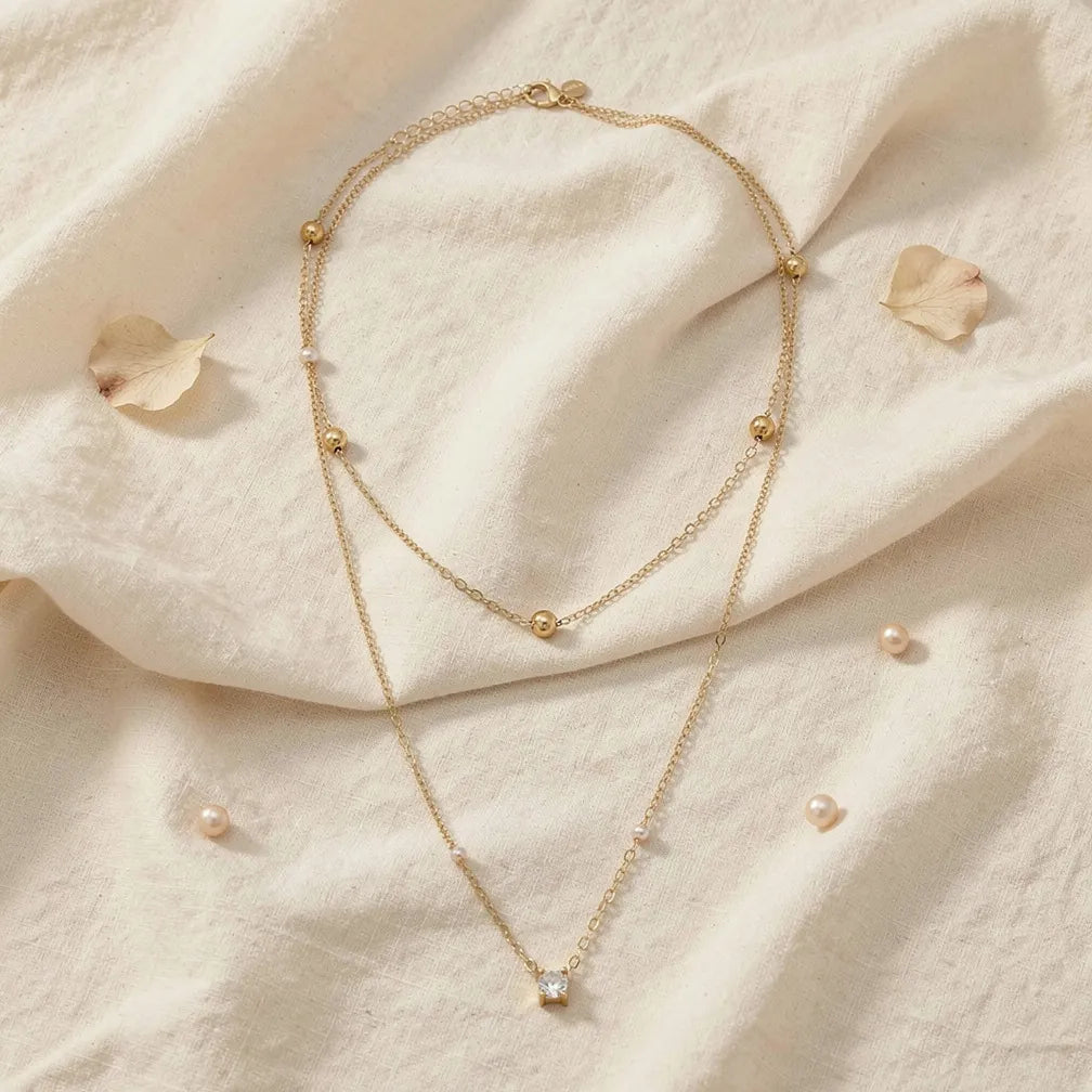 Layered Beaded Chain Necklace