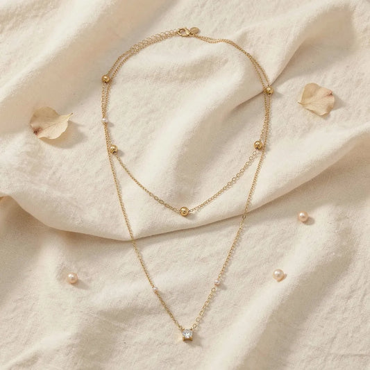 Layered Beaded Chain Necklace
