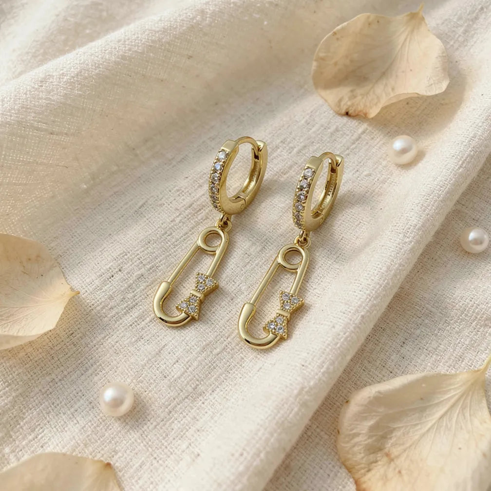 Safety Pin Charm Hoops