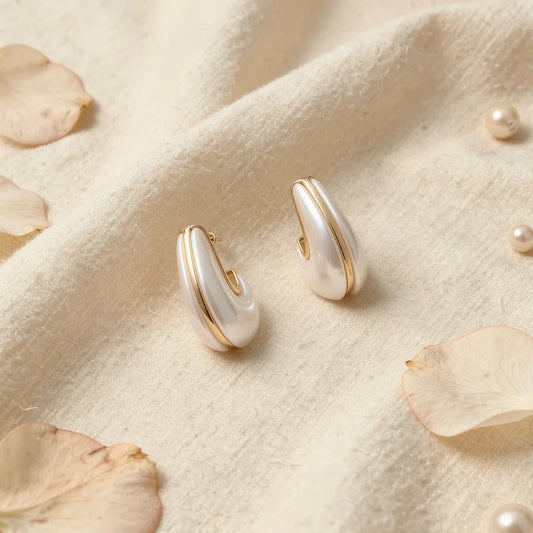 Lustrous Pearl Half Hoops