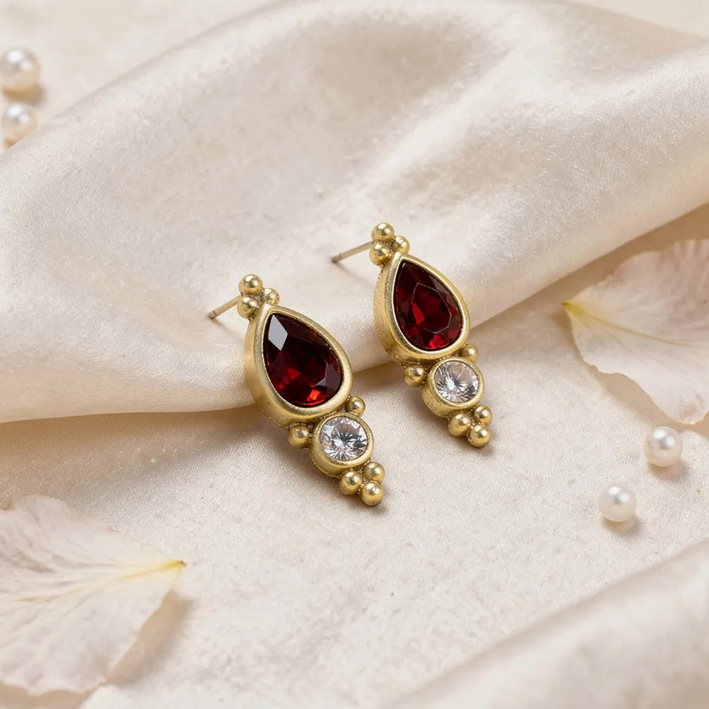 Crimson Teardrop Studs