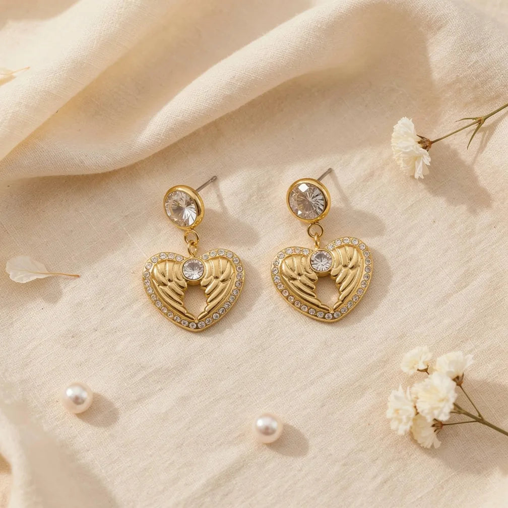 Winged Heart Crystal Studs
