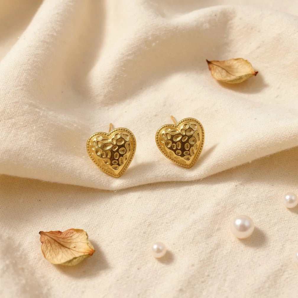 Embossed Heart Studs