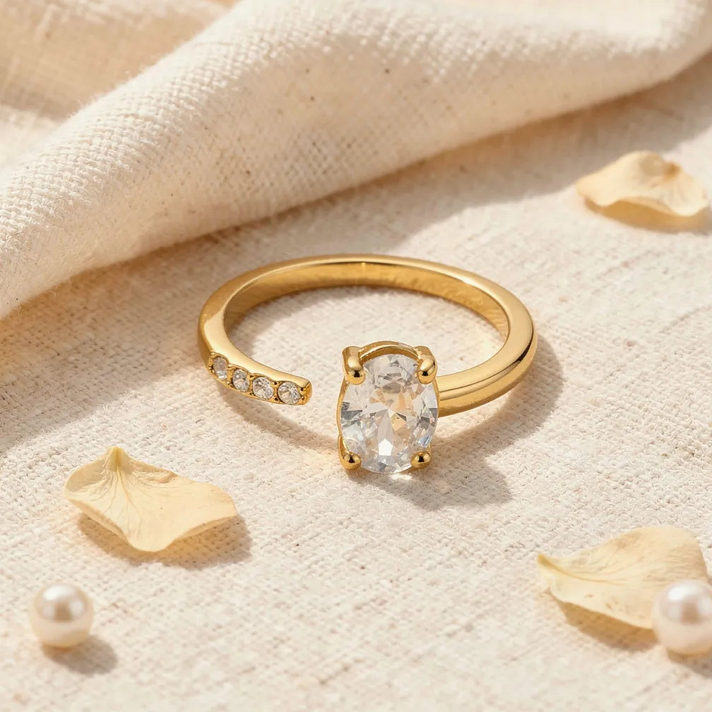 Crystal Accent Gold Adjustable Ring