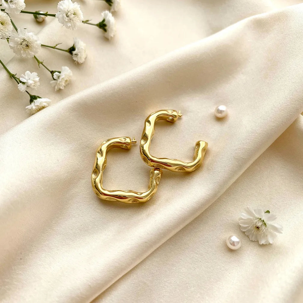 Hammered Gold Half Hoops