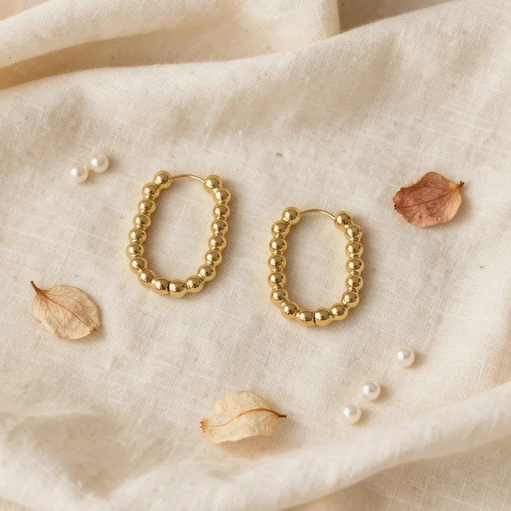 Beaded Gold Hoops