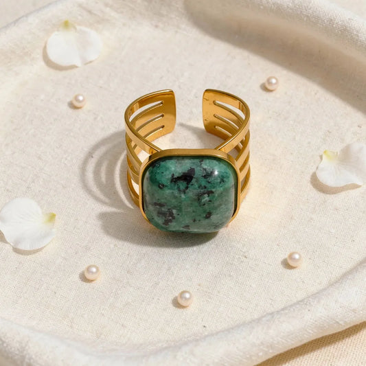 Green Stone Open Adjustable Ring