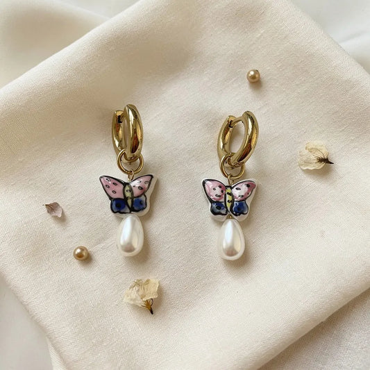 Butterfly Pearl Hoops