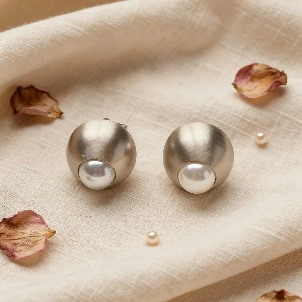 Brushed Pearl Dome Studs