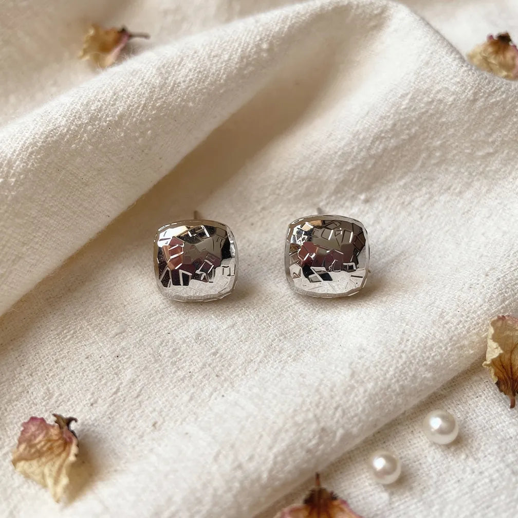 Faceted Silver Cushion Studs