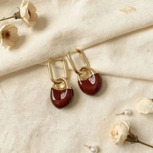 Enamel Drape Gold Hoops