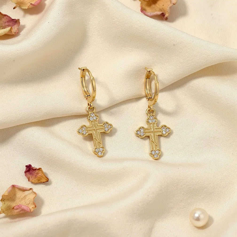 Ornate Cross Hoops